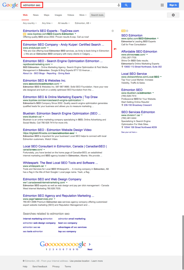 Edmonton google search results 2015