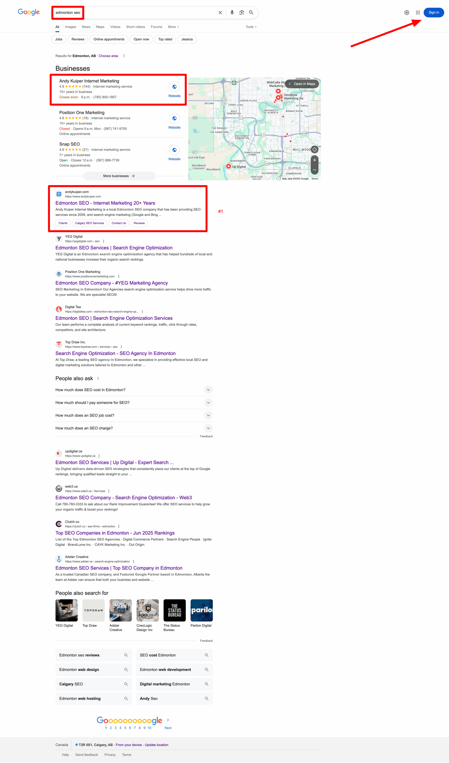 Edmonton google search results 2025